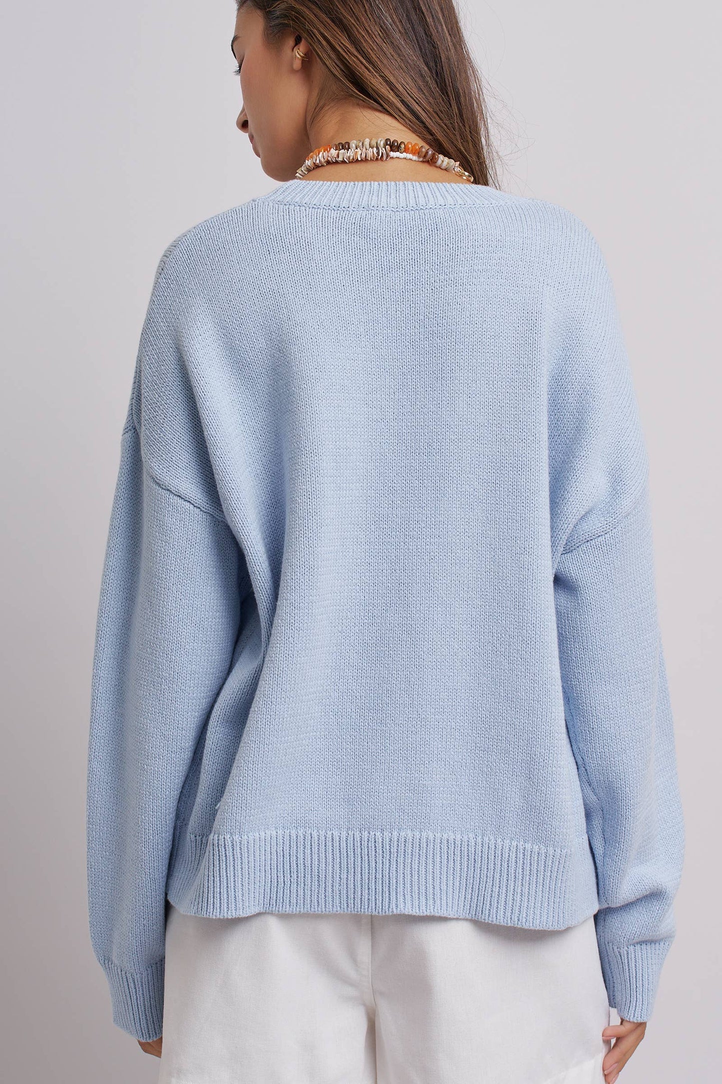 Graphic Oversized Drop-Shoulder Knit Sweater