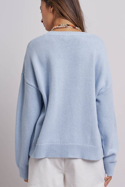 Graphic Oversized Drop-Shoulder Knit Sweater