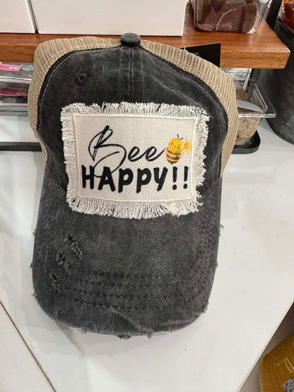 Women Bee Happy distressed hat