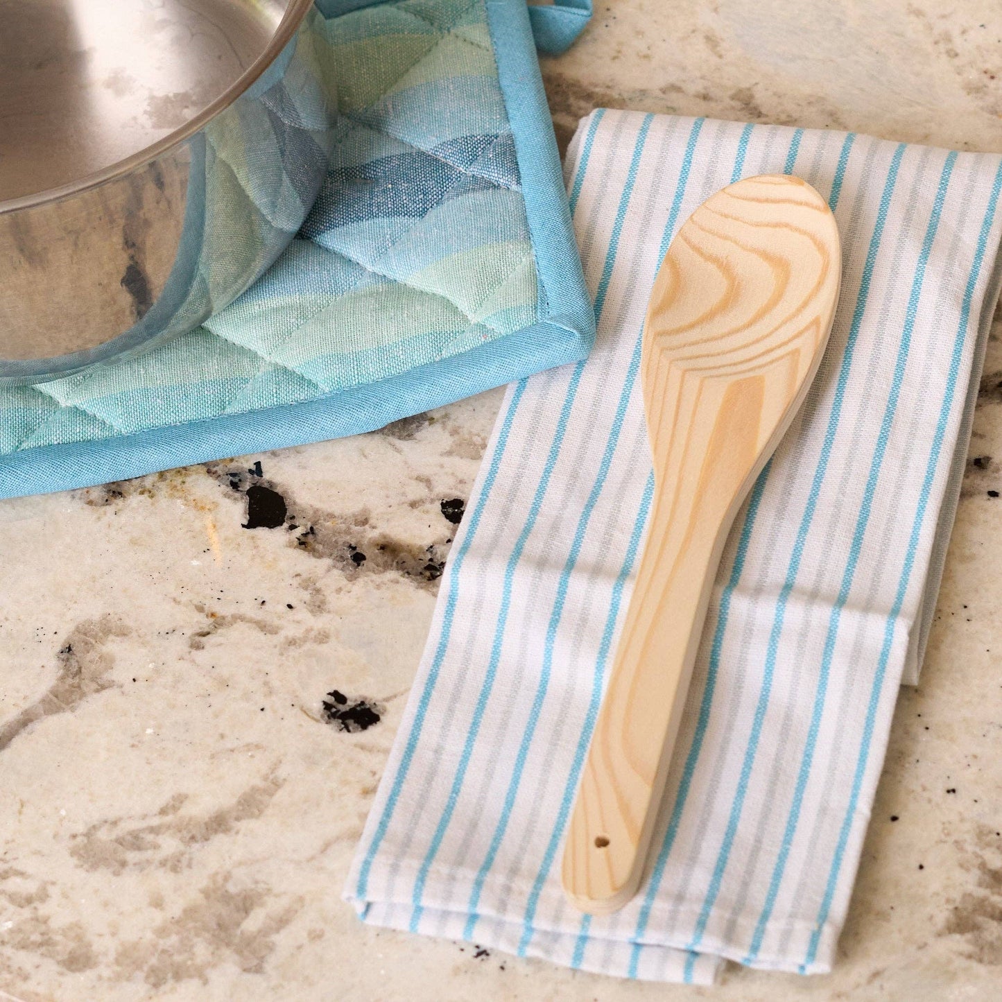 3 Piece Seafoam Stripe Cotton Kitchen Set