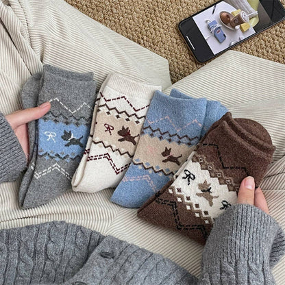 Rufia - Adorable Dog Pattern Thickened Mid-Calf Socks
