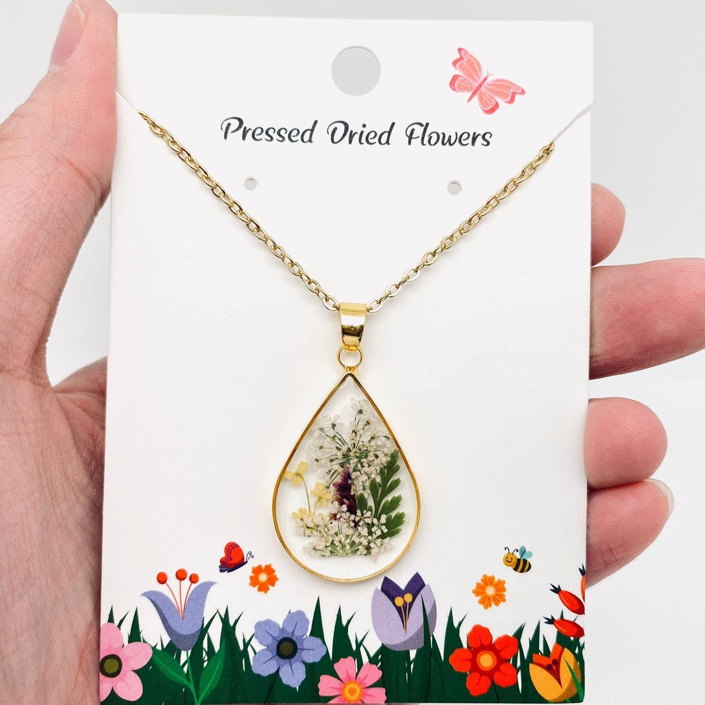 Genuine Pressed Dried Flower Floral Charm Necklace