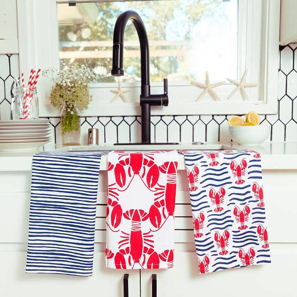 Lobster Waves Cotton Kitchen Towels