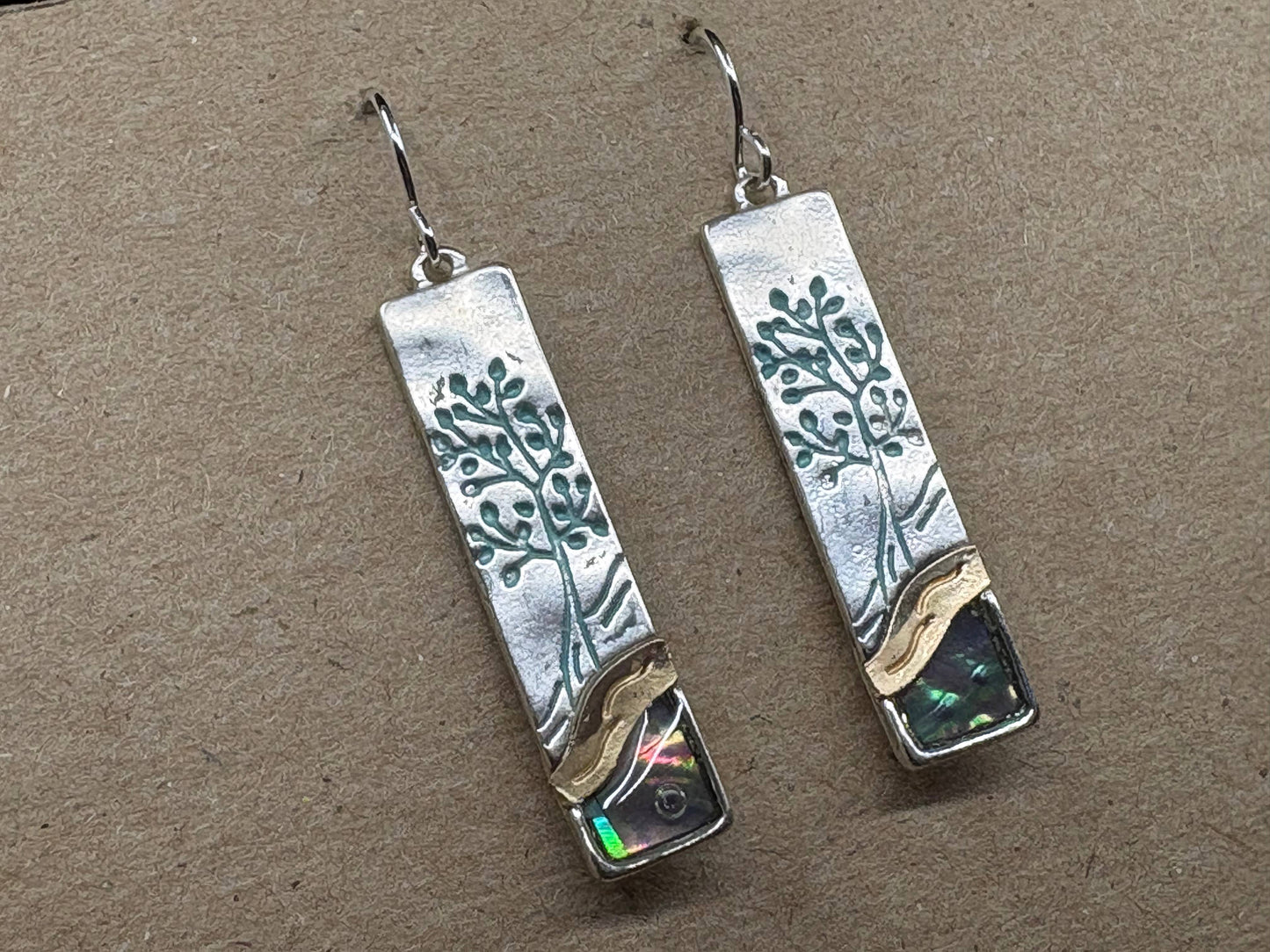 Abalone Turquoise Tree of Life Rectangle Earrings