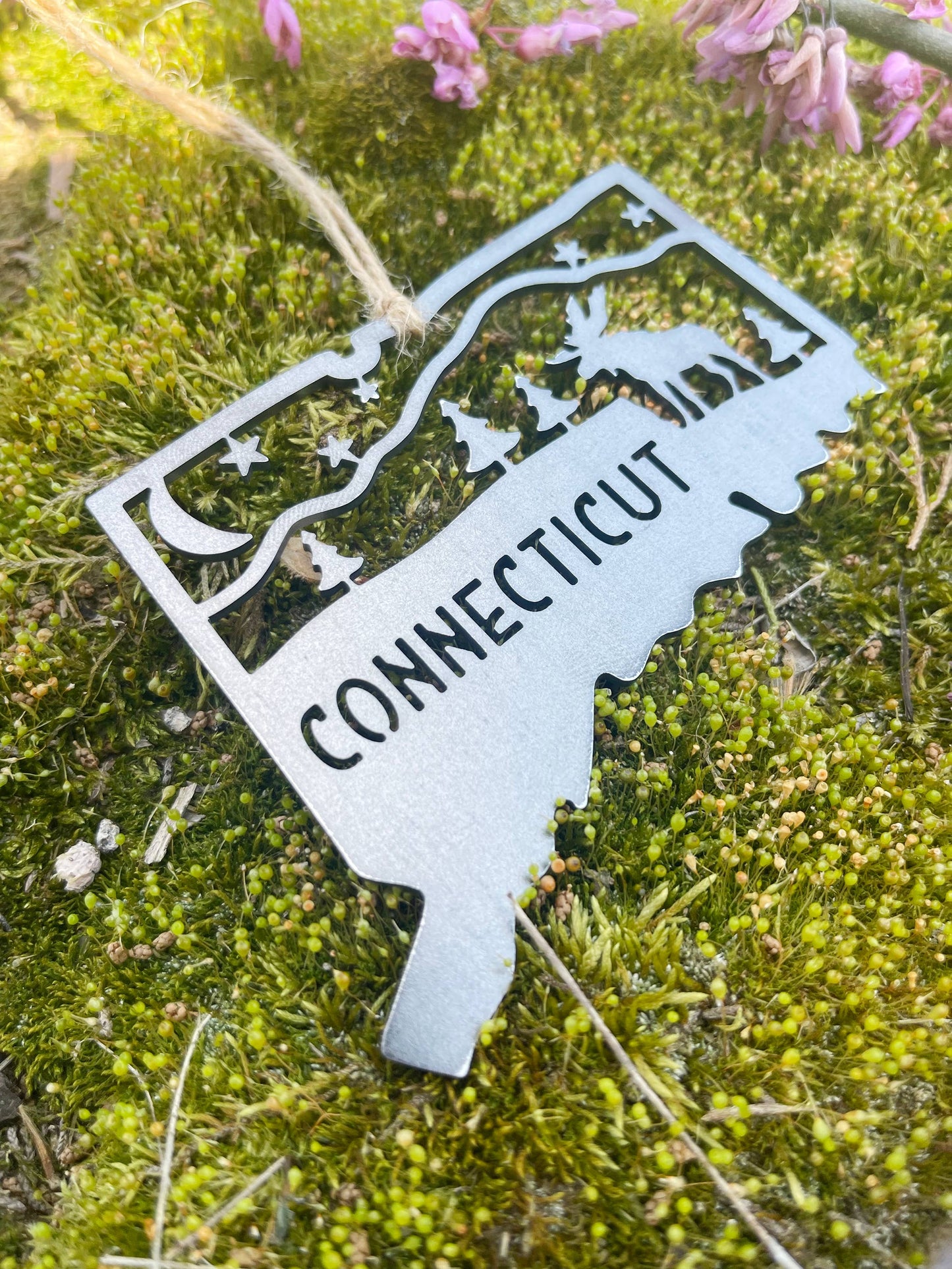 Maine Mountain Moose Scene Raw Steel Ornament