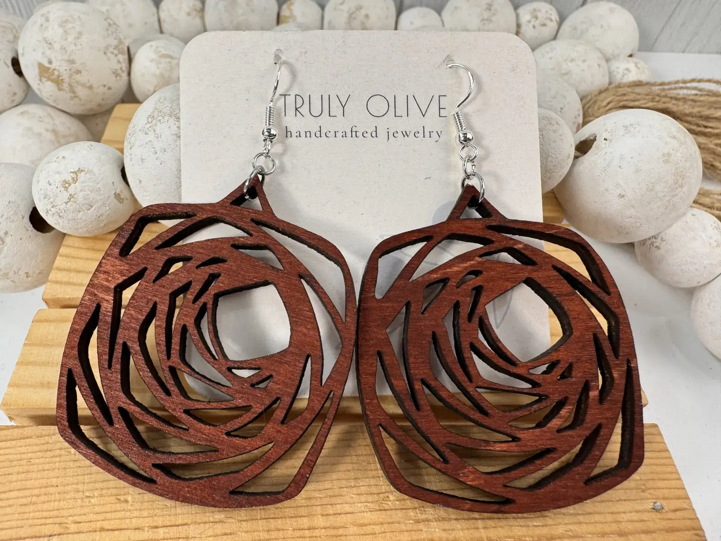 Wood Boho Mandala Earrings