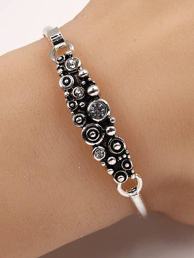 Silver Crystal Designer Look Long Oval Casting Bangle