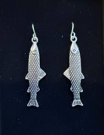 3D Antique Silver or Patina Salmon Fish Earrings