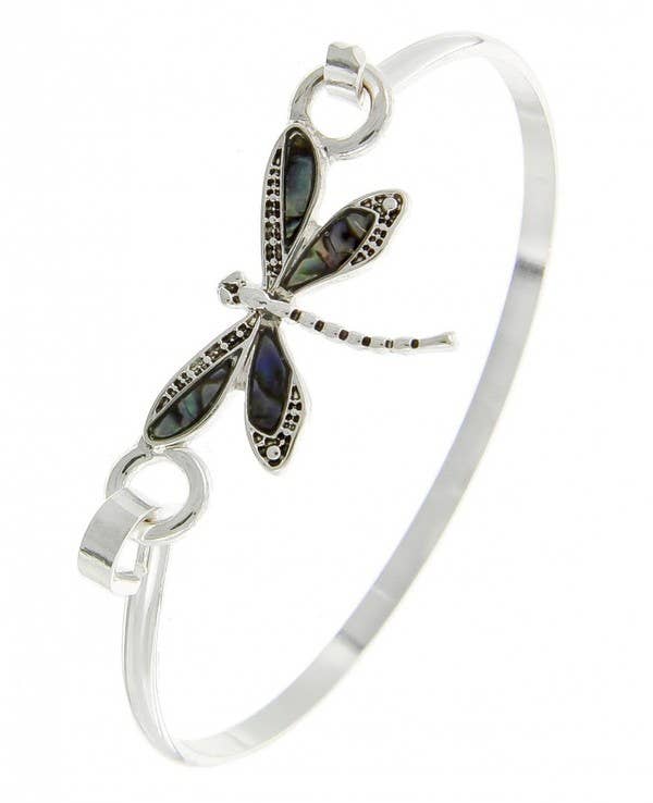 Abalone Dragonfly Brass Hook Casting Bangle Bracelet