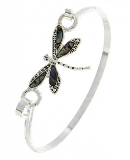 Abalone Dragonfly Brass Hook Casting Bangle Bracelet