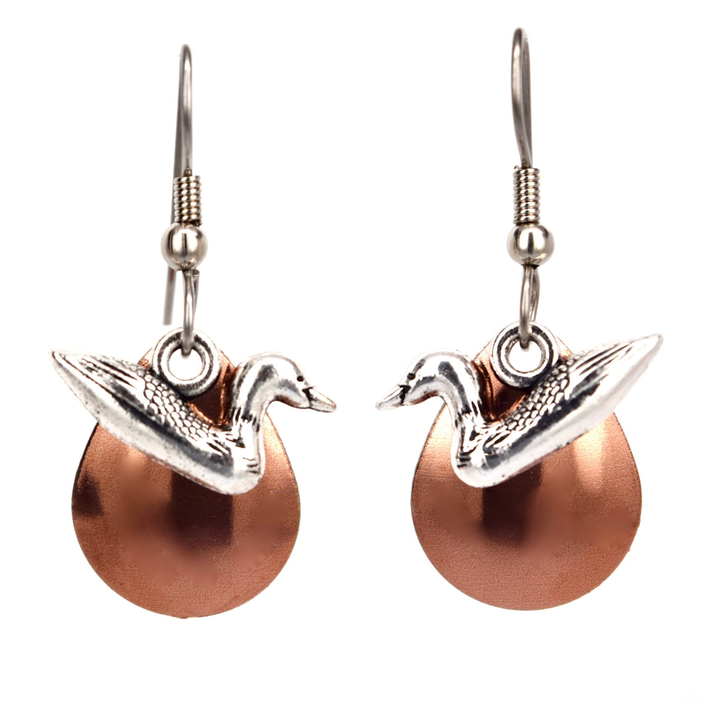 Copper Tone Loon Earrings Lake Mountain Jewelry Bird Pcs.