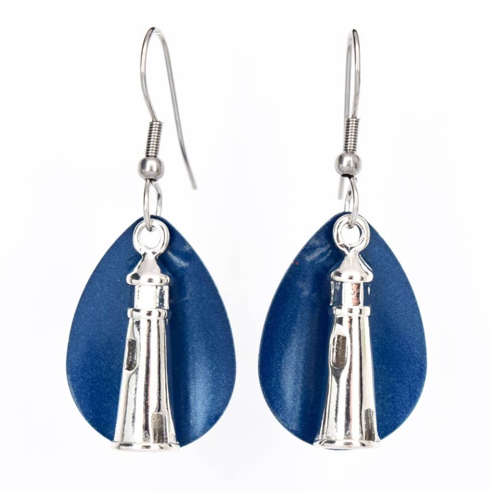 Ocean Blue Lighthouse Earrings Coastal Jewelry