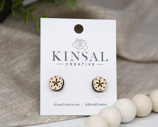 Sand Dollar Wood Stud Earrings