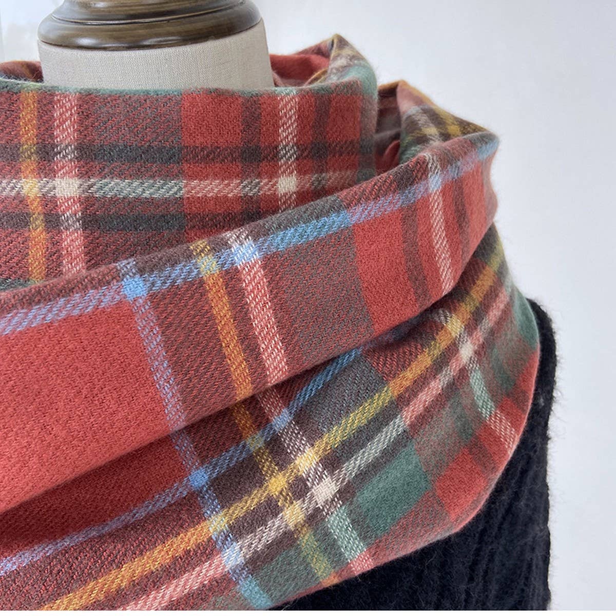 Plaid Winter Scarf-Vintage Tassel Shawl for Women