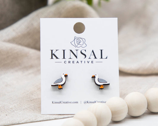Seagull Wood Stud Earrings