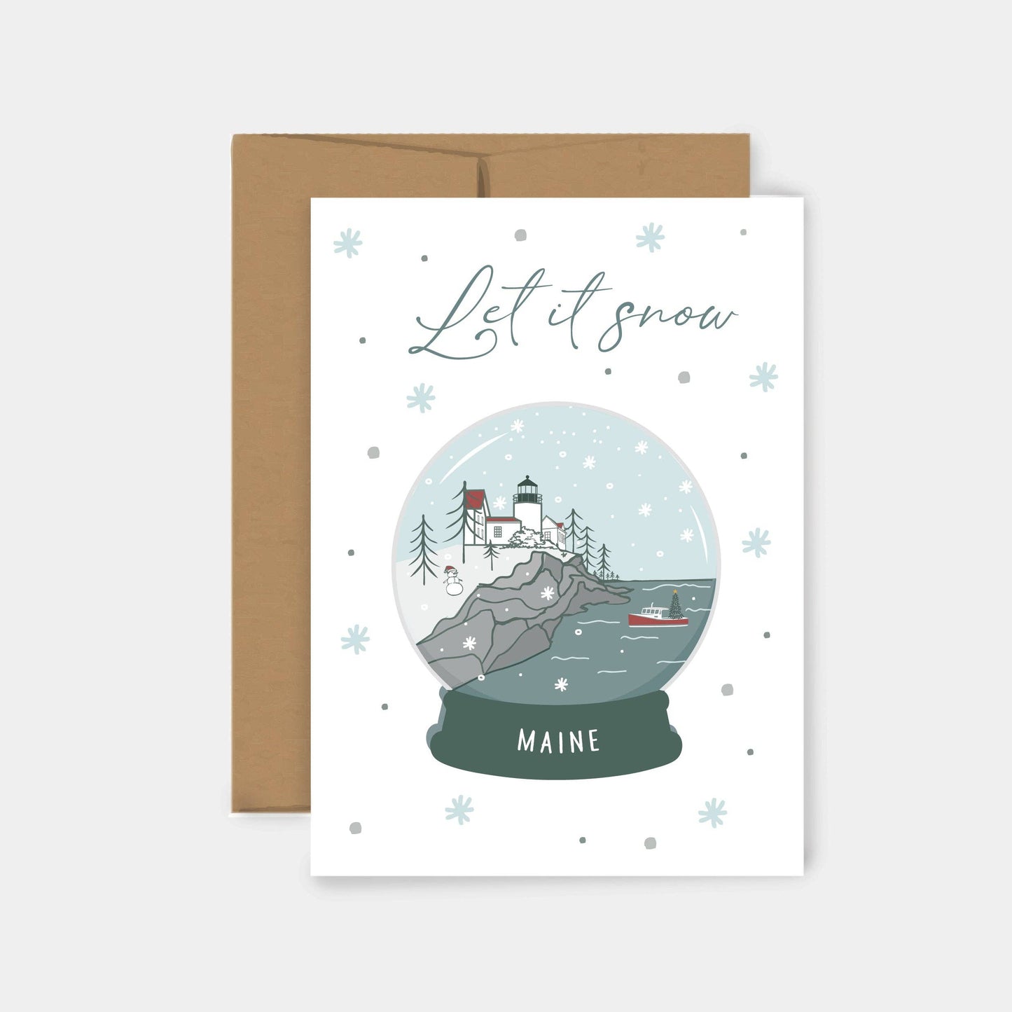 Let It Snow Maine Greeting Card | Holiday Card