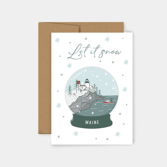 Let It Snow Maine Greeting Card | Holiday Card