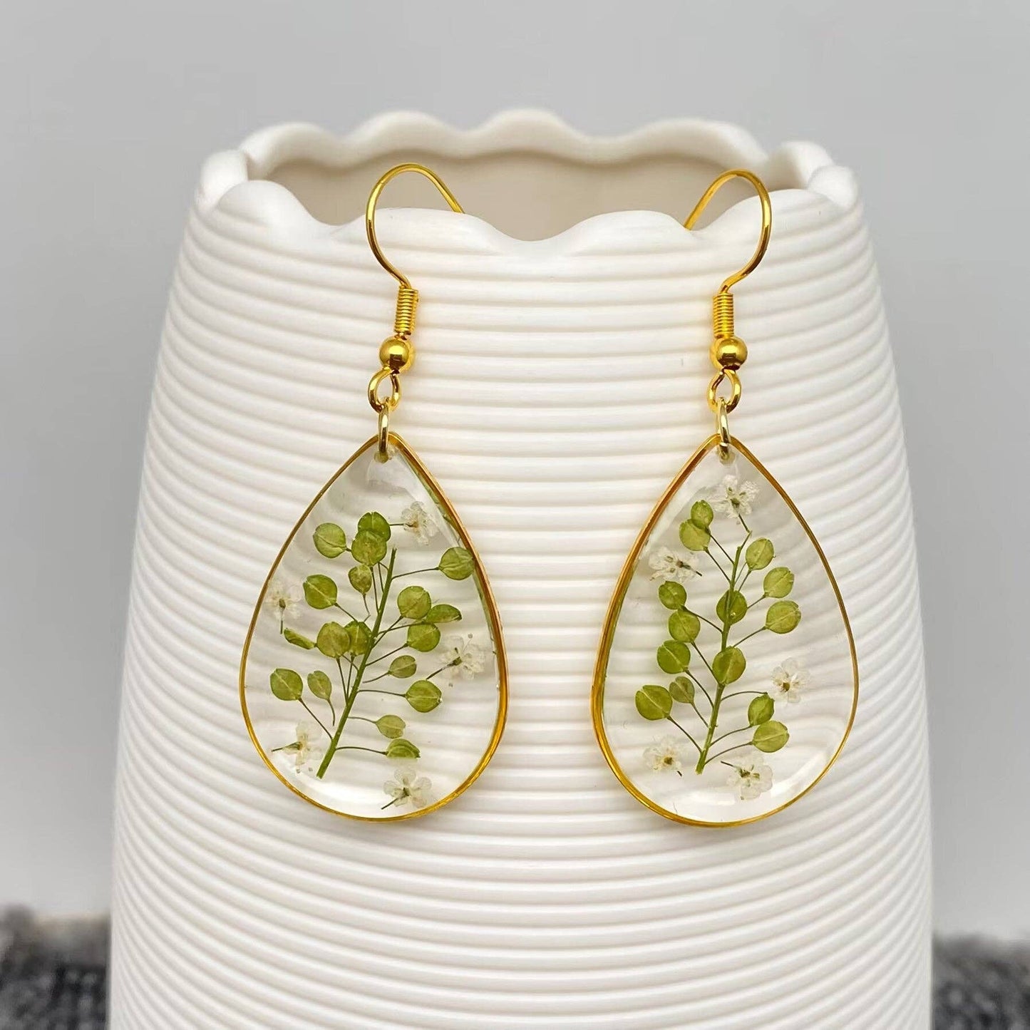 Lepidium Apetalum Dried Flowers Drop Dangle Earrings