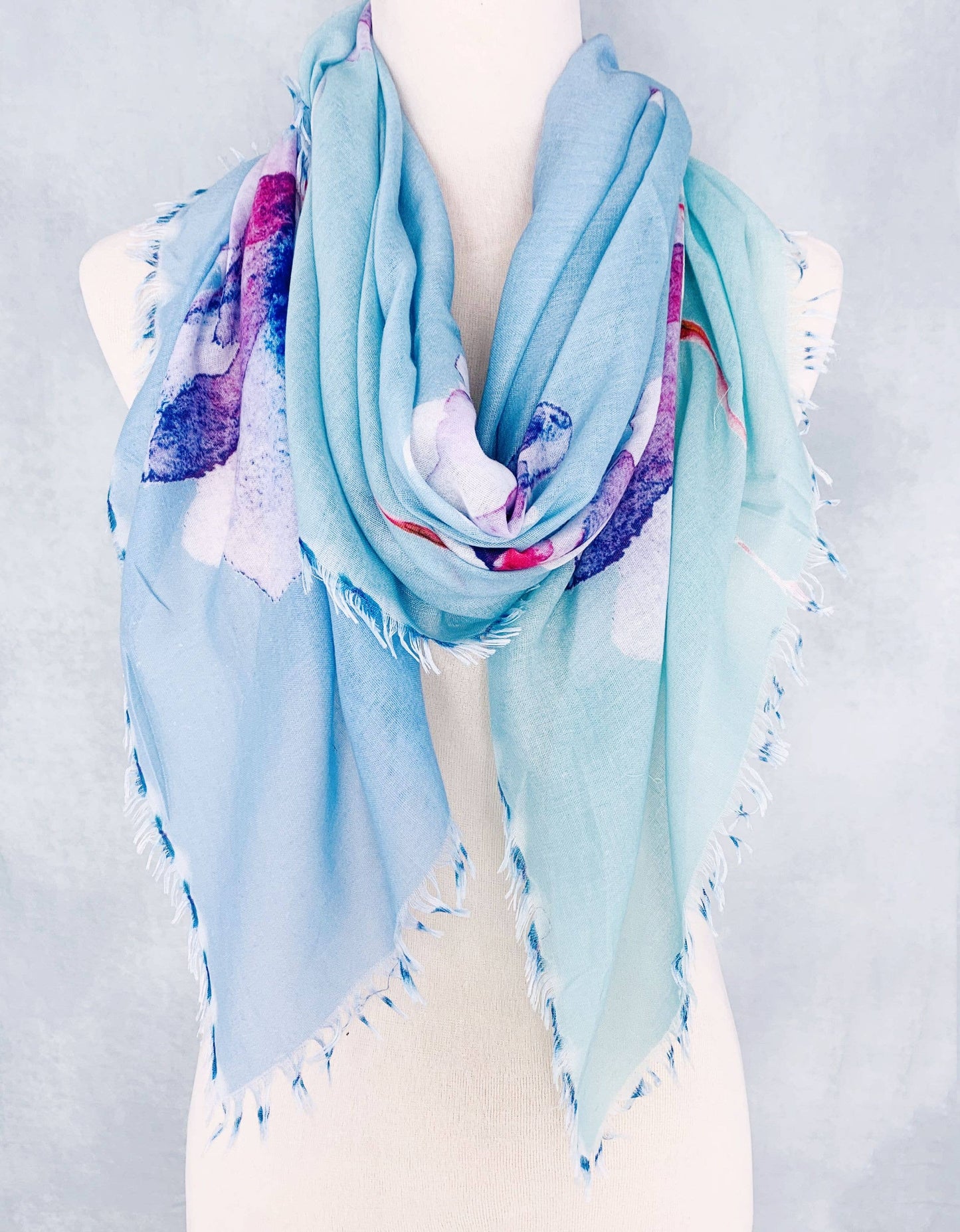 Blue-Multi Abstract Watercolor Floral Scarf/Shawl