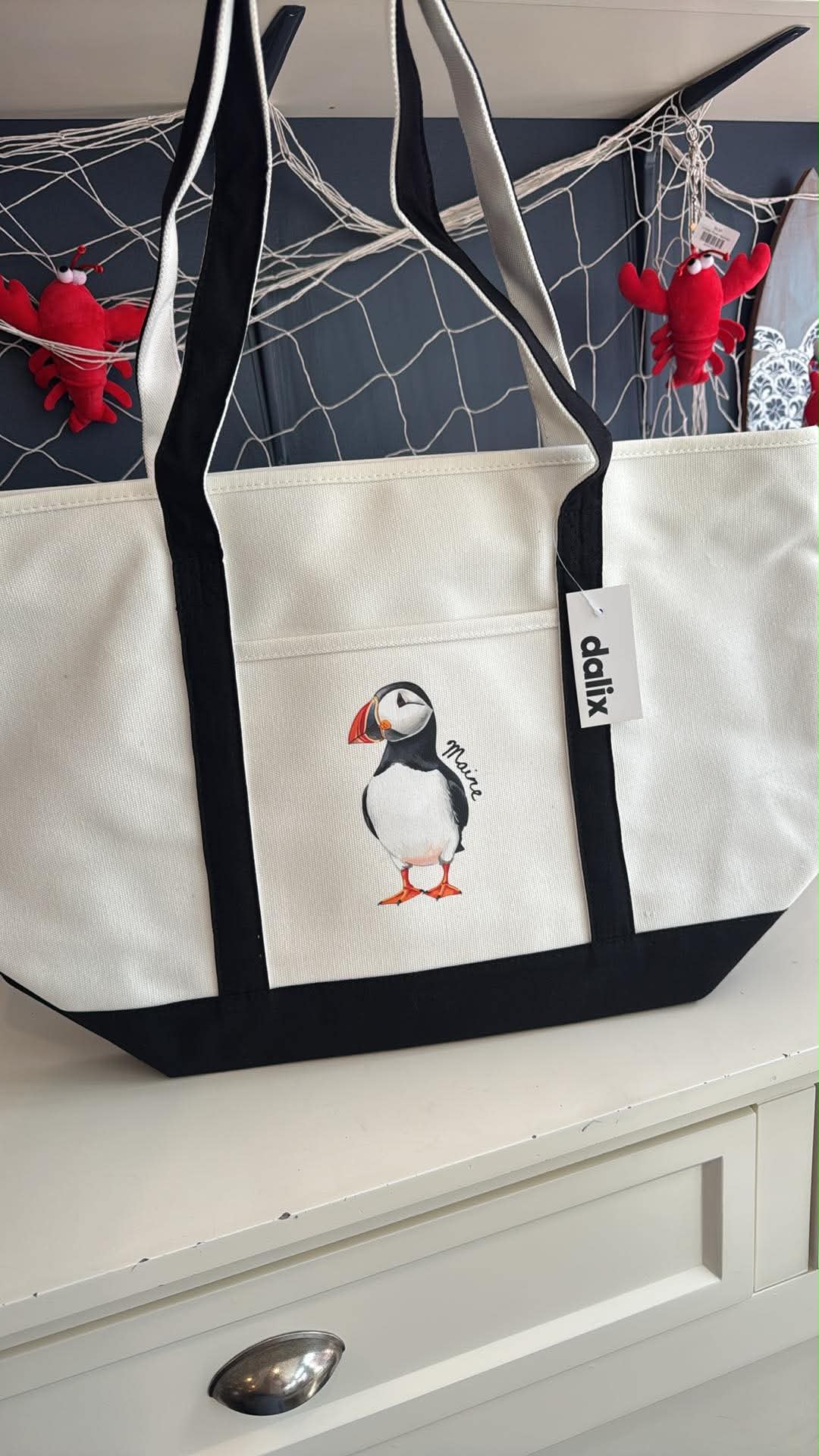 Large white Maine Zippered Tote bags