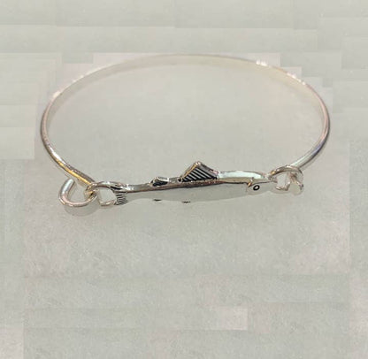 3D Antique Silver Salmon Fish Casting Bangle Bracelet
