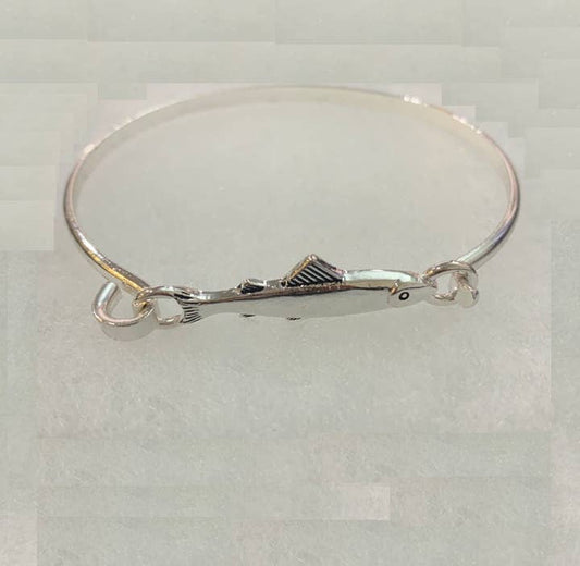 3D Antique Silver Salmon Fish Casting Bangle Bracelet