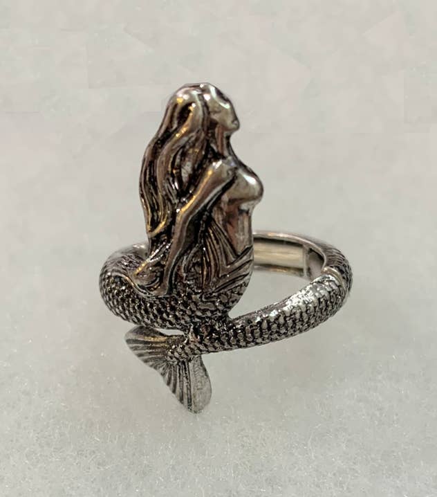 Burnished Silver Mermaid Metal Stretch Ring