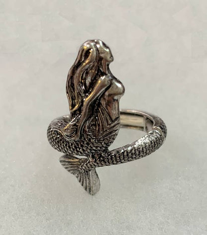 Burnished Silver Mermaid Metal Stretch Ring