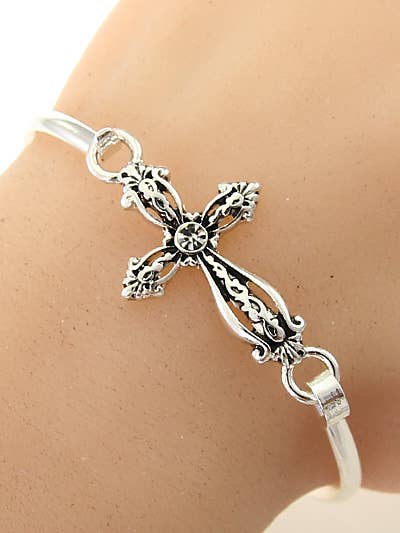 Crystal Filigree Cross Bangle Bracelet