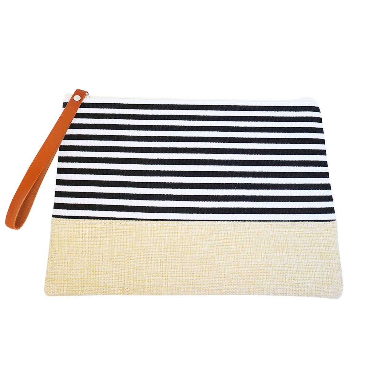 Nautical Stripe Canvas Pouch Bag Straw Wristlet Clutch