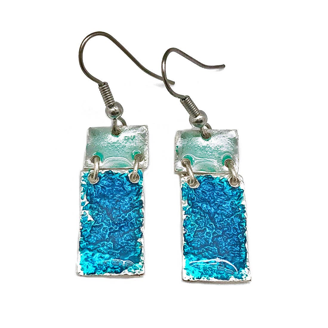 Pewter Earrings with Color Enamel - Teal/Aqua