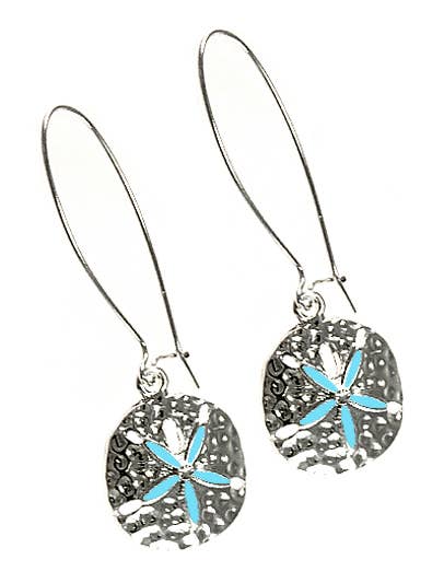 Turquoise Sand Dollar Hammered French Hook Earrings