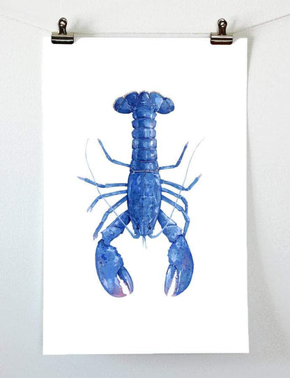 Blue Lobster Watercolor Print, Nautical New England Wall Art
