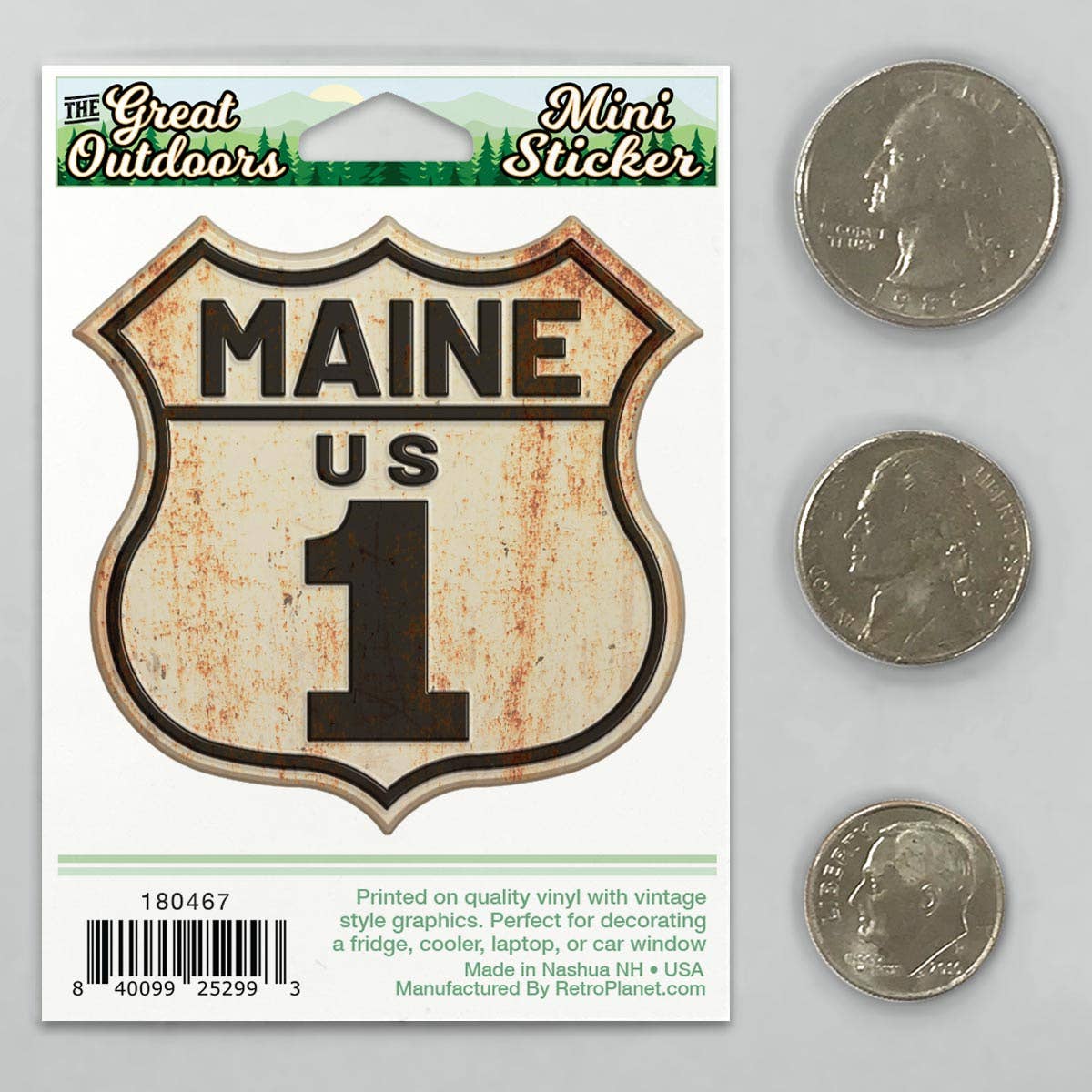 Maine US 1 Distressed Road Sign Mini Sticker