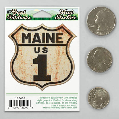 Maine US 1 Distressed Road Sign Mini Sticker