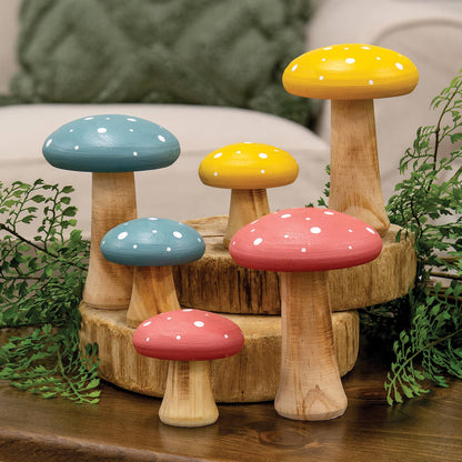 2/Set - White Dotted Yellow Wood Mushrooms