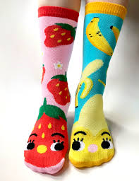 Strawberry & Banana Mismatched Kids Non-Slip Socks - Pals Socks
