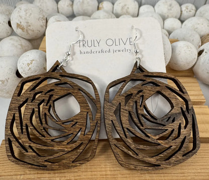 Wood Boho Mandala Earrings