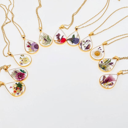 Genuine Pressed Dried Flower Floral Charm Necklace