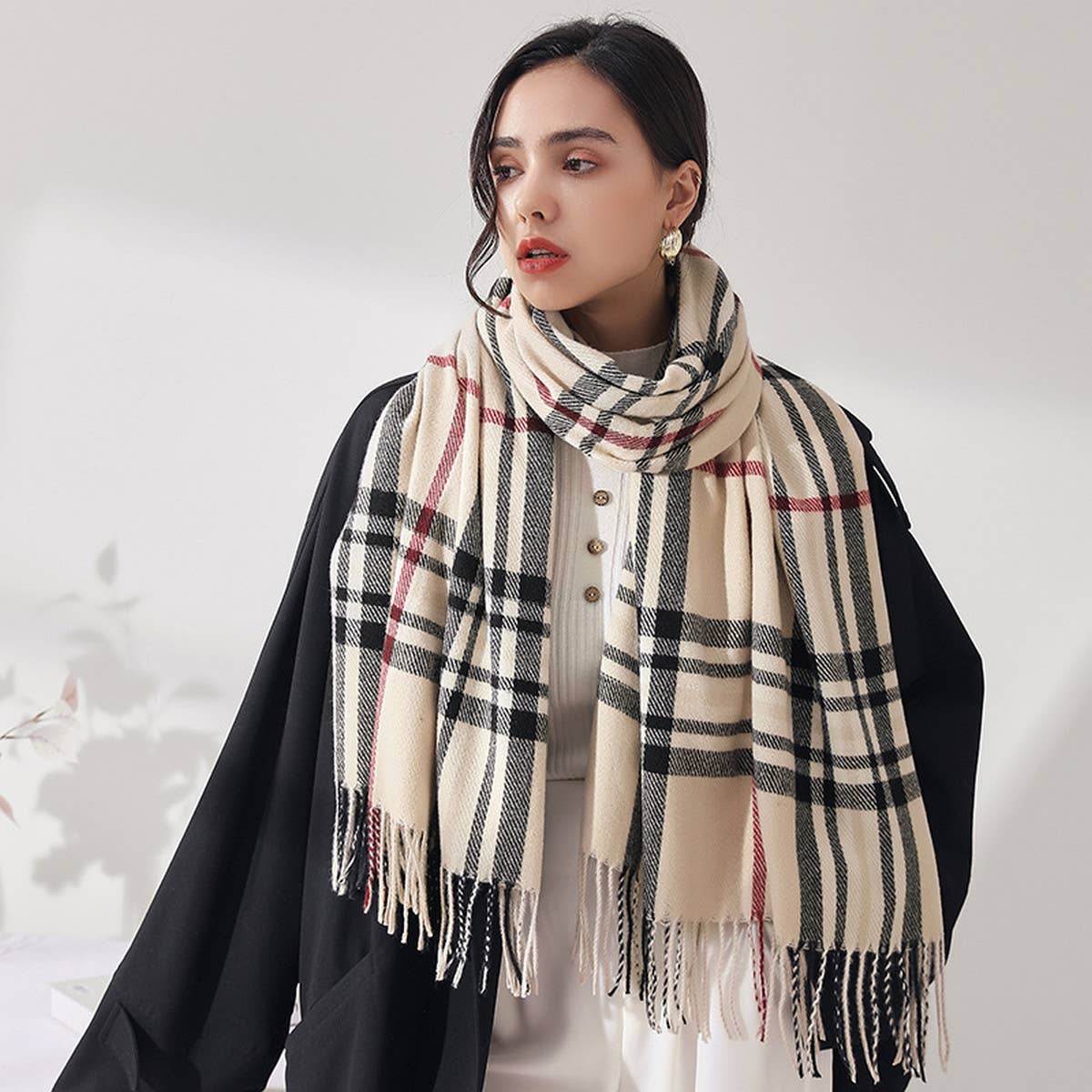 Plaid Faux Cashmere Scarf -