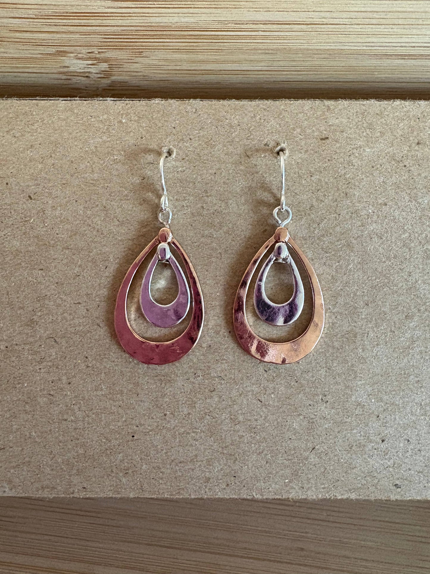 Silver & Rose Gold Double Layered Teardrop Earrings