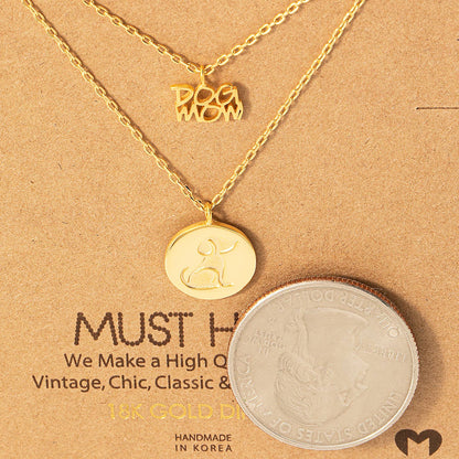 Dog Mom Coin Pendant Layered Necklace