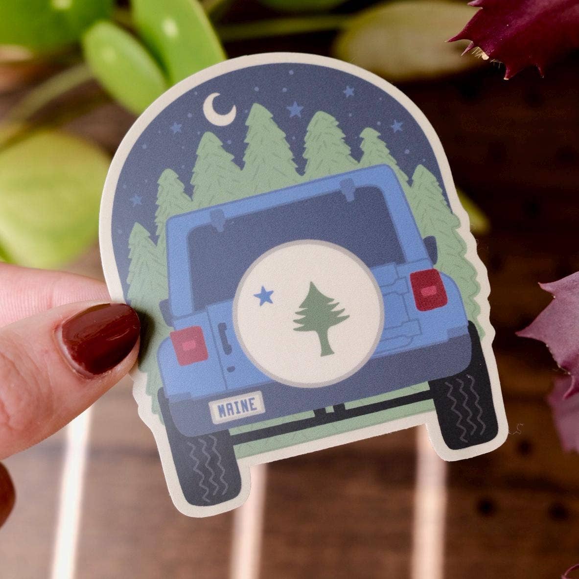 Maine Flag Jeep Sticker: Waterproof Vinyl, Original Design