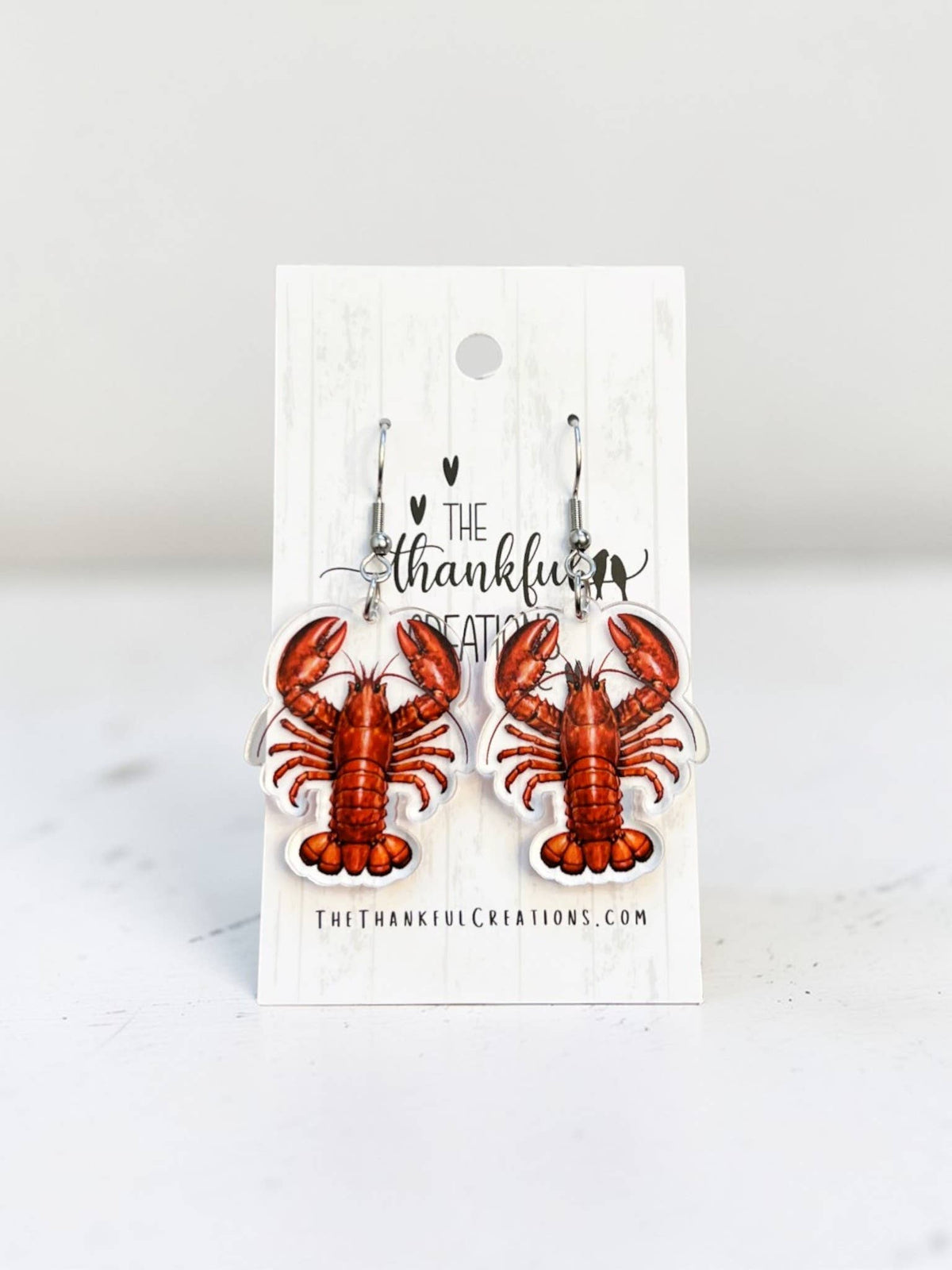 Lobster Earrings, Coastal Acrylic Dangle Jewelry
