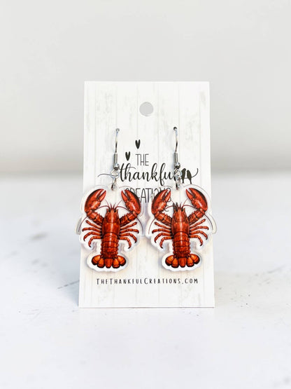 Lobster Earrings, Coastal Acrylic Dangle Jewelry