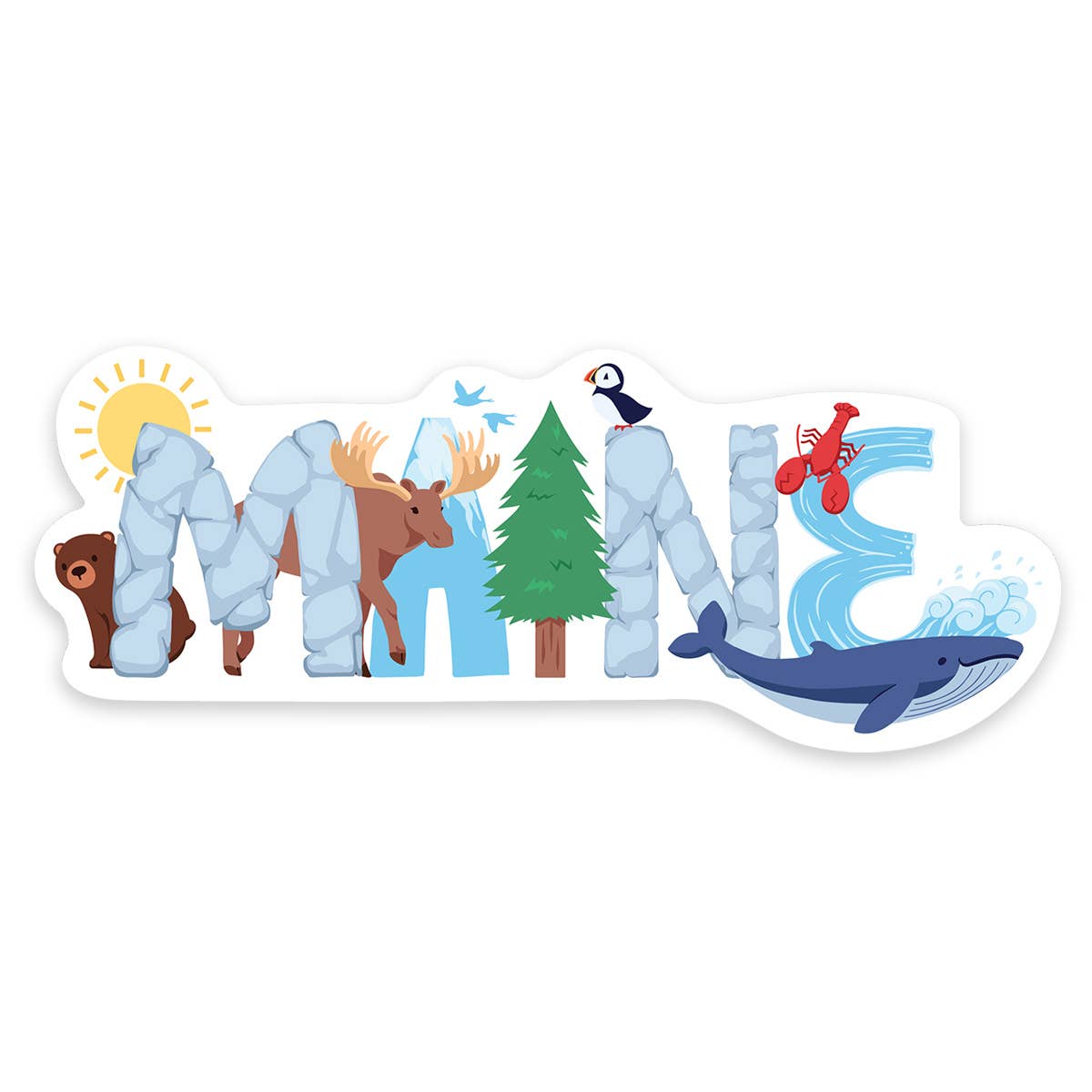 Maine Whimsical Animals Vinyl Bumper Sticker