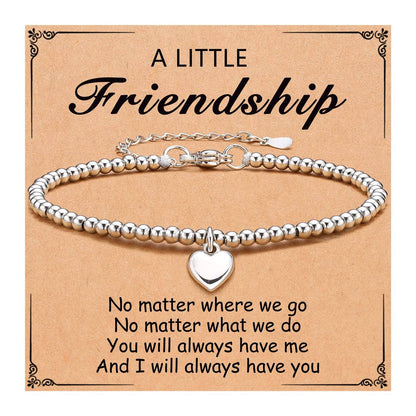 Heart Charm Stainless Steel Bracelet with Blessing Cards
