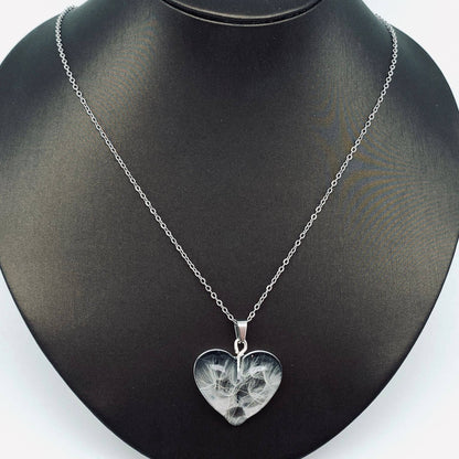Dandelions Dried Plant Heart-shaped Charm Necklace