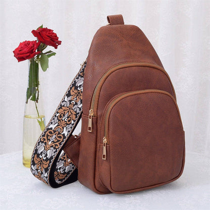 Zipper Crossbody Bag with Boho Strap