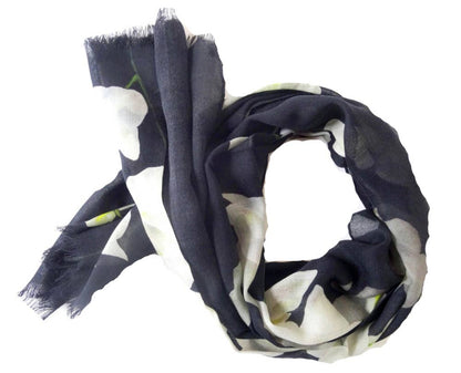 Wool Black Scarf -  Warm Scarf - Garden Lover Scarf 15"x60"